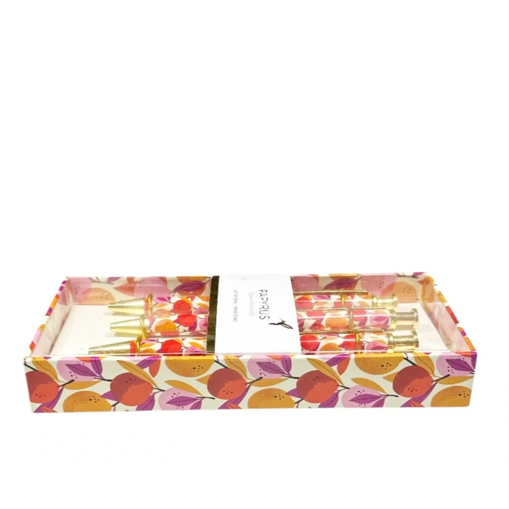 NEW Papyrus Pink, Persimmon & Red Design BALL POINT PEN Set/3 with Gold Accents